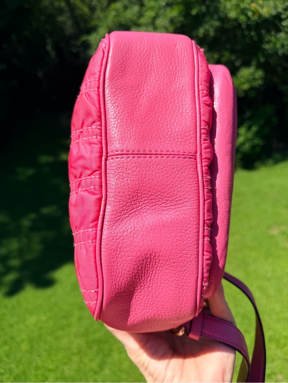 Coach Court Crossbody Hot Pink Ruched Double Zip Leather Nylon Gold Hardware - Picture 6 of 15